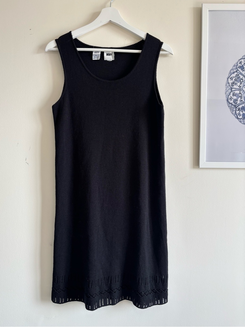 Vintage 90s DKNY Mini Dress Knit Pointelle Wool | Size 8-10